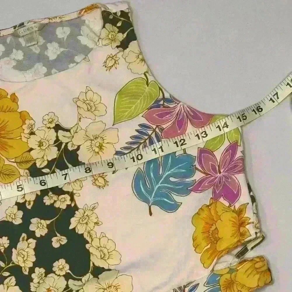 Women's Cropped Hawaiian Print Guess Tank Top, “Eco Shayna Cutout Crop Top”, Siz - Picture 11 of 11